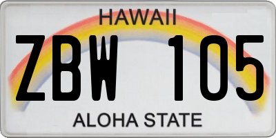 HI license plate ZBW105