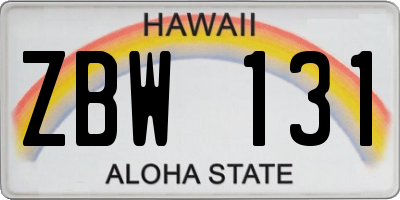 HI license plate ZBW131