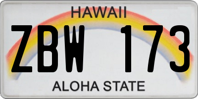 HI license plate ZBW173