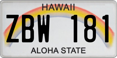 HI license plate ZBW181