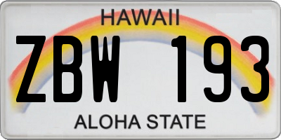 HI license plate ZBW193