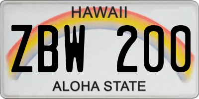 HI license plate ZBW200