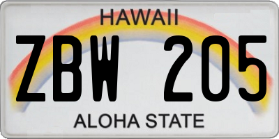 HI license plate ZBW205