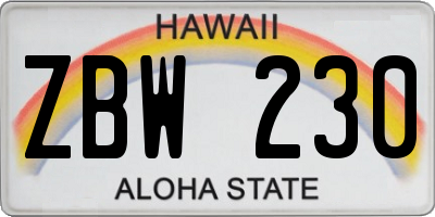 HI license plate ZBW230