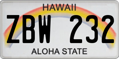 HI license plate ZBW232