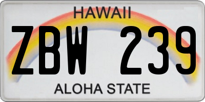 HI license plate ZBW239