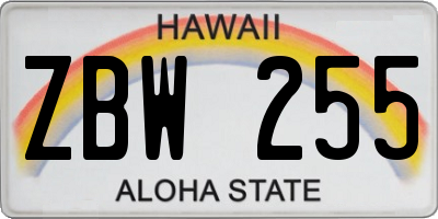 HI license plate ZBW255