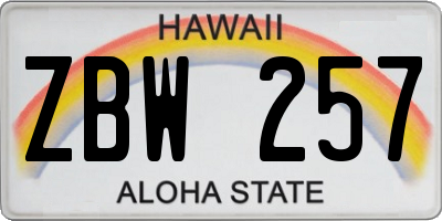 HI license plate ZBW257