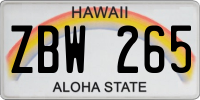 HI license plate ZBW265
