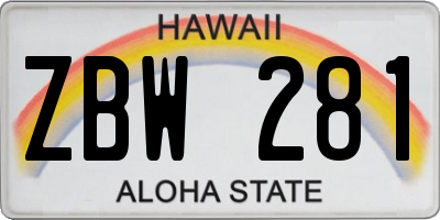 HI license plate ZBW281