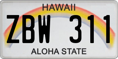 HI license plate ZBW311