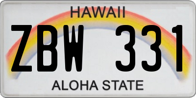 HI license plate ZBW331
