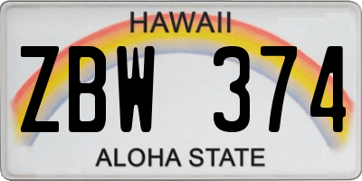 HI license plate ZBW374