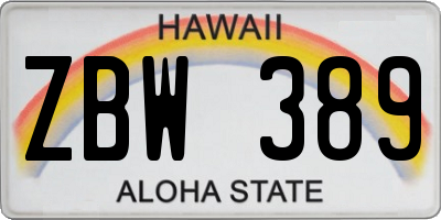 HI license plate ZBW389