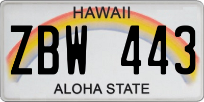 HI license plate ZBW443