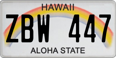 HI license plate ZBW447