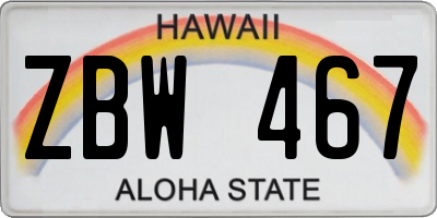 HI license plate ZBW467