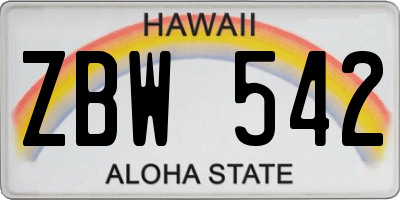 HI license plate ZBW542