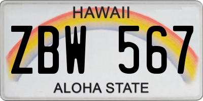 HI license plate ZBW567
