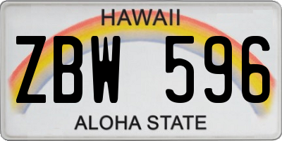 HI license plate ZBW596
