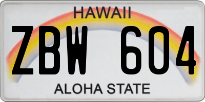 HI license plate ZBW604