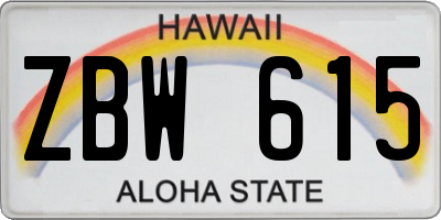 HI license plate ZBW615