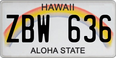 HI license plate ZBW636