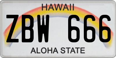 HI license plate ZBW666