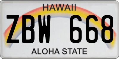 HI license plate ZBW668