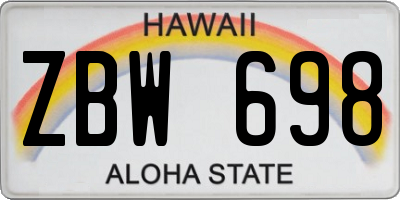 HI license plate ZBW698