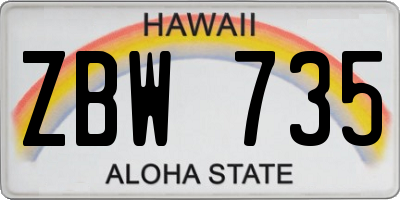 HI license plate ZBW735