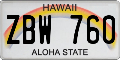 HI license plate ZBW760