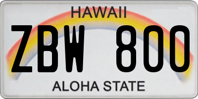 HI license plate ZBW800