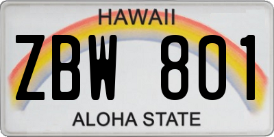 HI license plate ZBW801