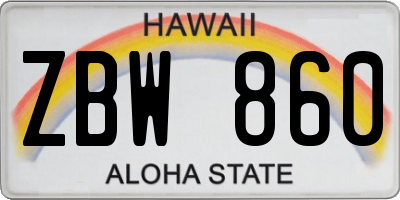 HI license plate ZBW860