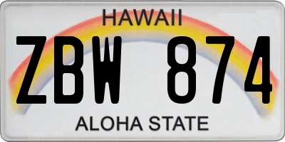 HI license plate ZBW874