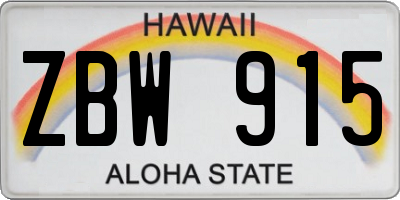 HI license plate ZBW915