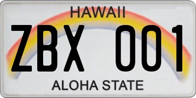 HI license plate ZBX001