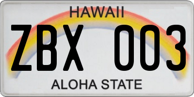 HI license plate ZBX003