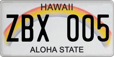 HI license plate ZBX005
