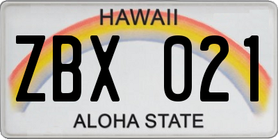 HI license plate ZBX021