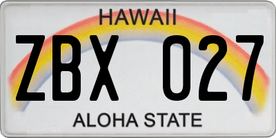 HI license plate ZBX027