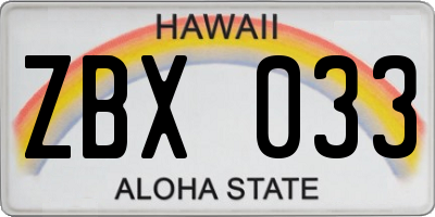 HI license plate ZBX033