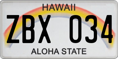 HI license plate ZBX034