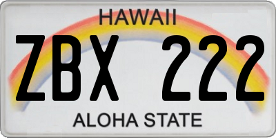 HI license plate ZBX222