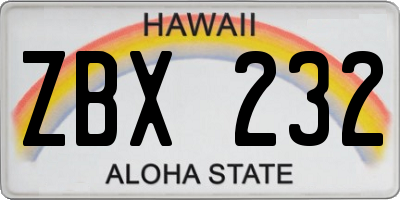 HI license plate ZBX232