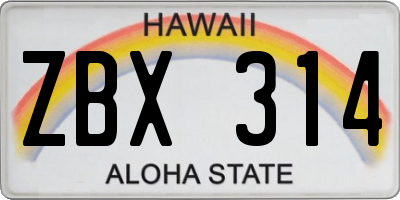 HI license plate ZBX314