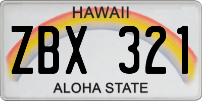 HI license plate ZBX321
