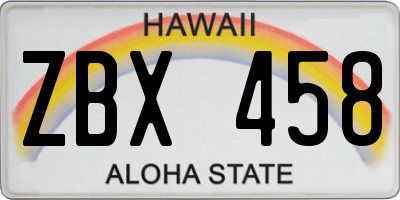 HI license plate ZBX458