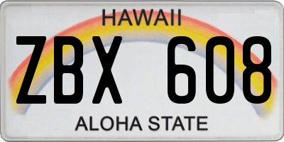HI license plate ZBX608